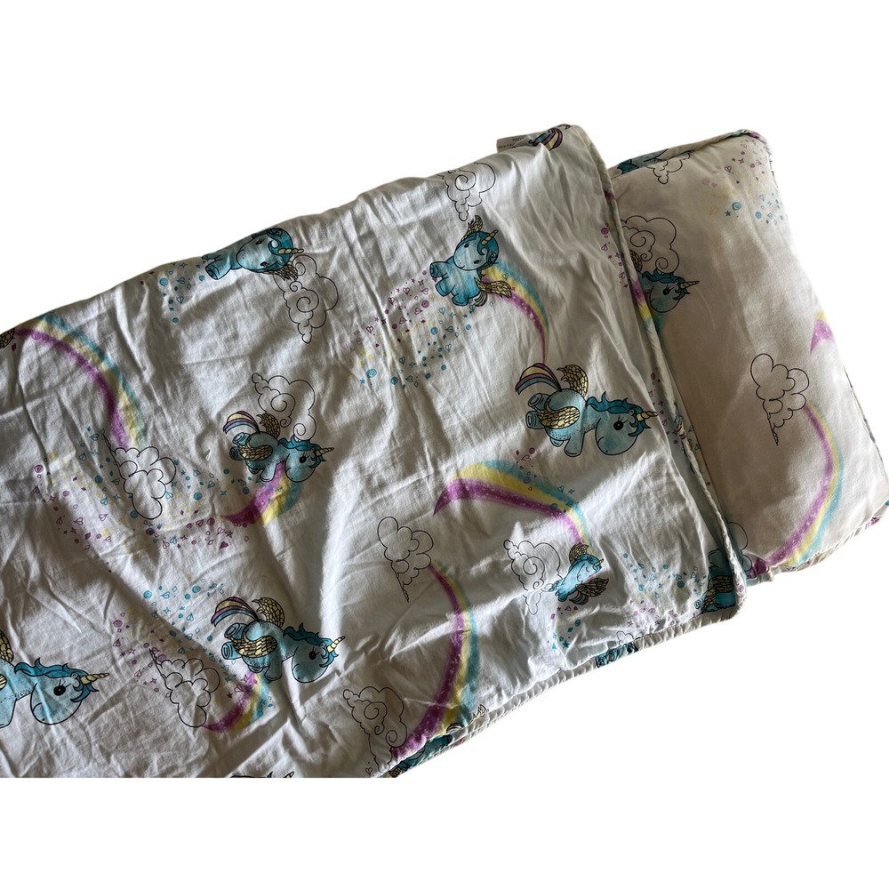 Unicorn Rainbow Kids Nap Mat Teal Dimple Dot Plush Padded Sleep Mat with Pillow
